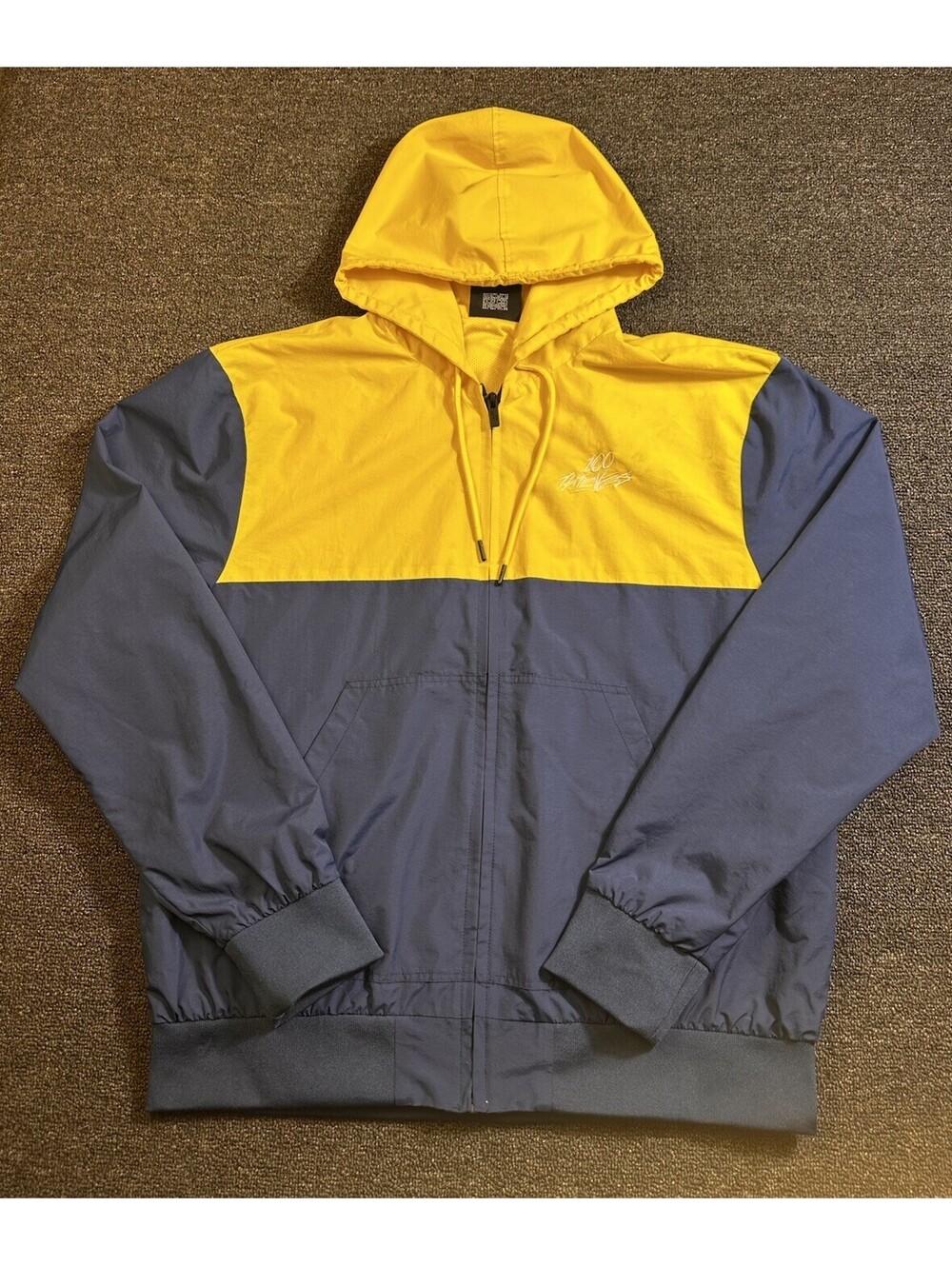 100 Thieves Jacket Mens L Blue Yellow Full Zip Windbreaker